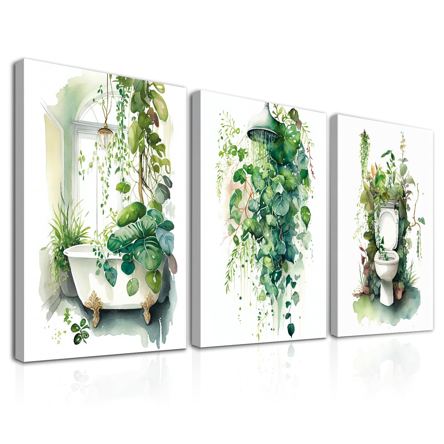 Dazzlewall 3Pcs Framed Botanical Bathroom Wall Art Posters, Sage Green Tropical Leaf Prints for Bathroom Laundry Room Decor 12x16 in