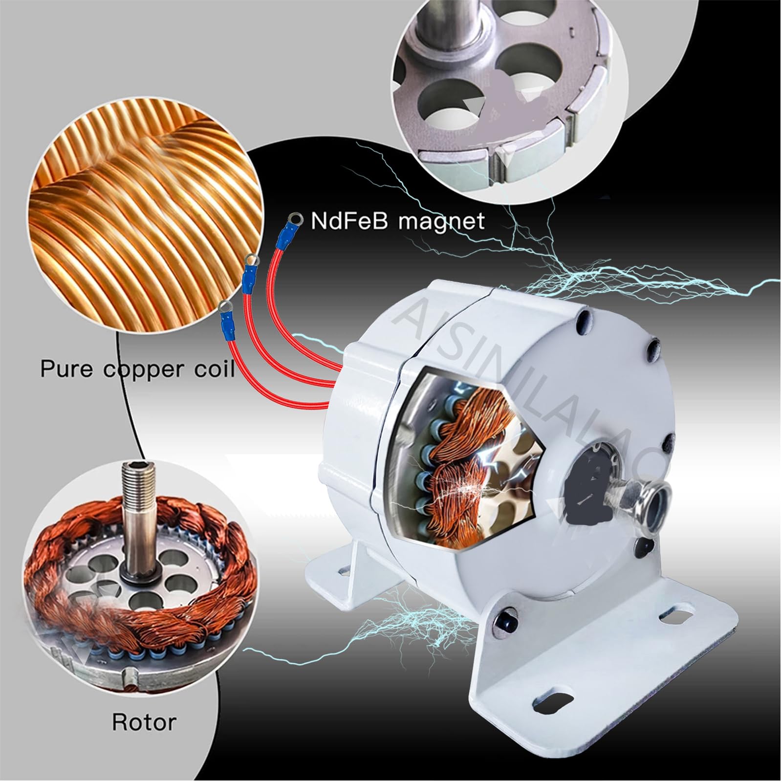 Generatore a magneti permanenti ad Alta efficienza 9000W 12V 24V 48V a Basse RPM 3 Fasi AC con regolatore per turbina eolica (220V, Un Albero con Base)