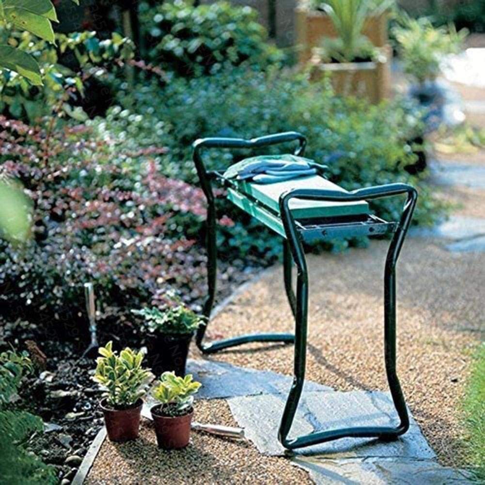 Sedile da Giardino Pieghevole 3in1 con Maniglie e Borsa per Attrezzi Sedile Imbottito, salvaspazio, sedili da Lavoro da Giardinaggio, Verde