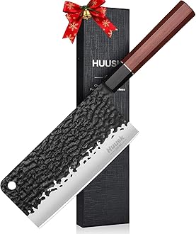 Huusk Japanese Meat Cleaver Knife - 6.7" Hand Forged Knives, 3 Layers 9CR18MOV High Carbon Kitchen Knife, Professional Sharp Cooking Knives with Ergonomic Handle Christmas Gift for Men and Women