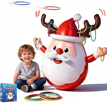 ألعاب عيد الميلاد للحفلات العائلية، لعبة رمي حلقات الرنة القابلة للنفخ وحقيبة الملاكمة المتذبذبة، ألعاب عيد الميلاد الممتعة للأطفال والكبار رائعة أيضًا لتزيين العطلات