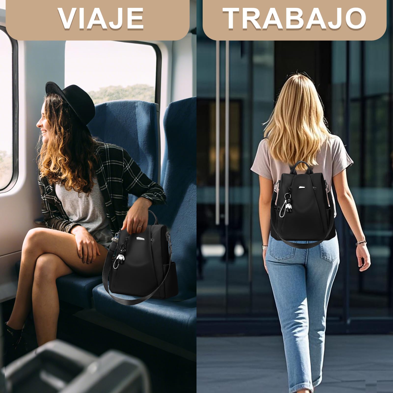 Eshow Mochila Antirrobo para Mujeres y Chicas, se Puede como Bolso de Hombro o Bolsa Bandolera, Adecuado para Viaje Escuela Compras y Trabajo Negro