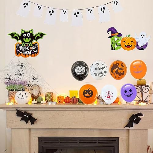 Miniatura 6 de Juego de decoraciones de Halloween de más de 100 piezas, kit todo en uno de decoración de Halloween con bandera, murciélagos colgantes, decoración