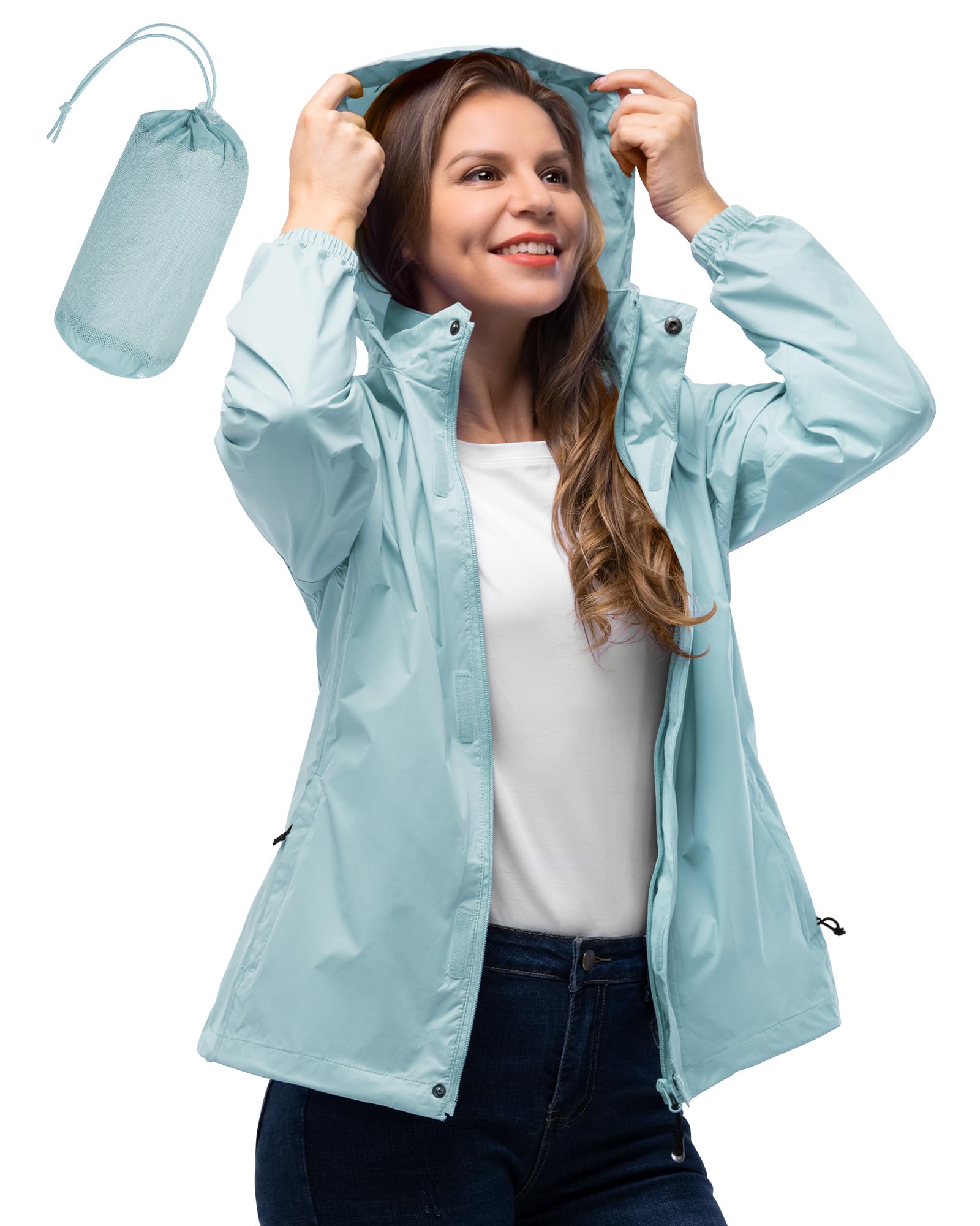 33,000ft Women's Rain Jacket Waterproof Lightweight Packable Raincoat with Hood for Golf Hiking Travel Windbreaker