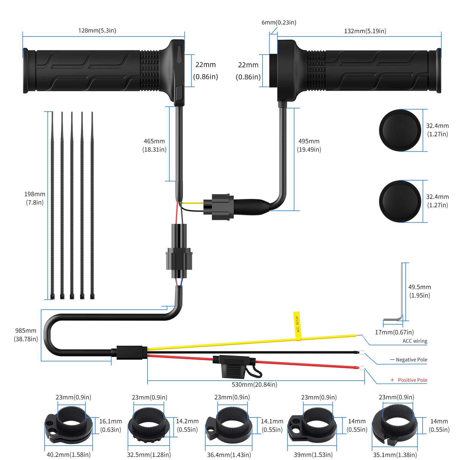 1 paio 12 V 22 mm manico elettrico universale moto maniglie calde temperatura regolabile moto maniglie riscaldate