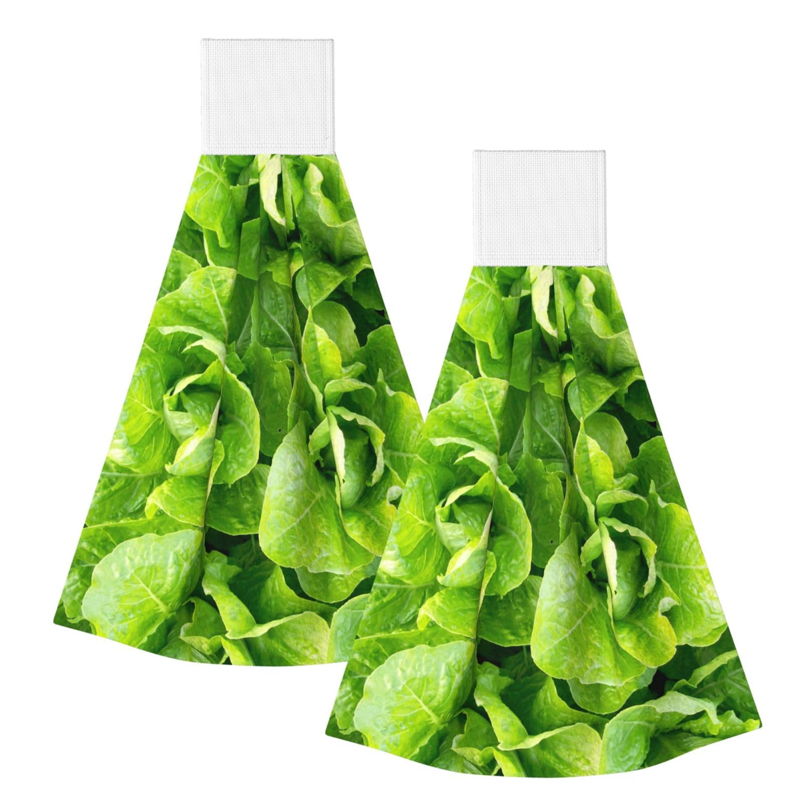 DOPKLNA Fresh Romaine Lettuce, 2 Pcs Hanging Coral Fiber Hand Towels for Bathroom, Absorbent Kitchen Towels