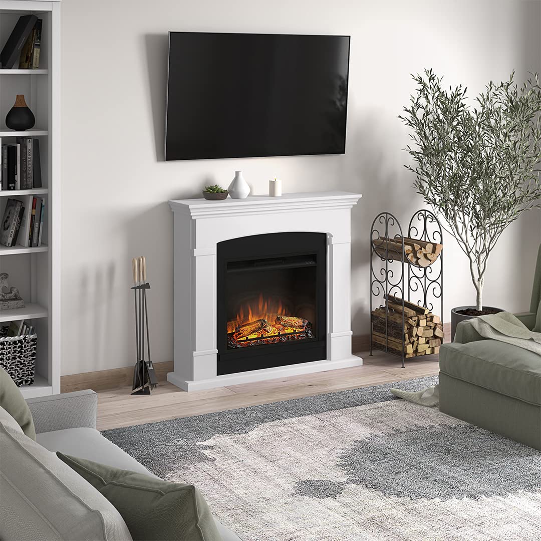 TAGU Helmi Camino elettrico con PowerFlame, riscaldamento e termostato, timer 7 giorni, effetto fiamma LED, telecomando (Bianco puro)