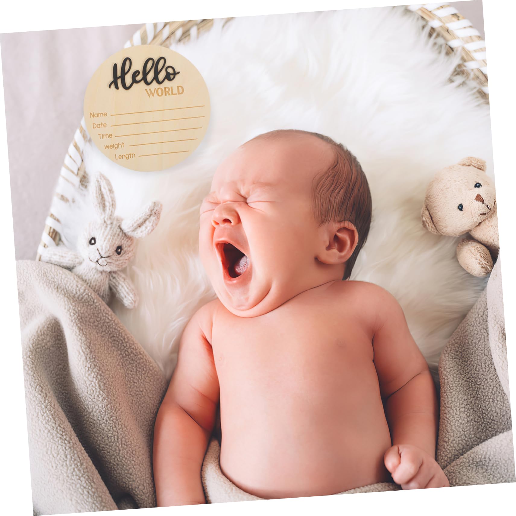 MOLUCKFU Birth Announcement Board Wooden Name Sign for Hospital Newborn Photography Prop Round Wood Sign