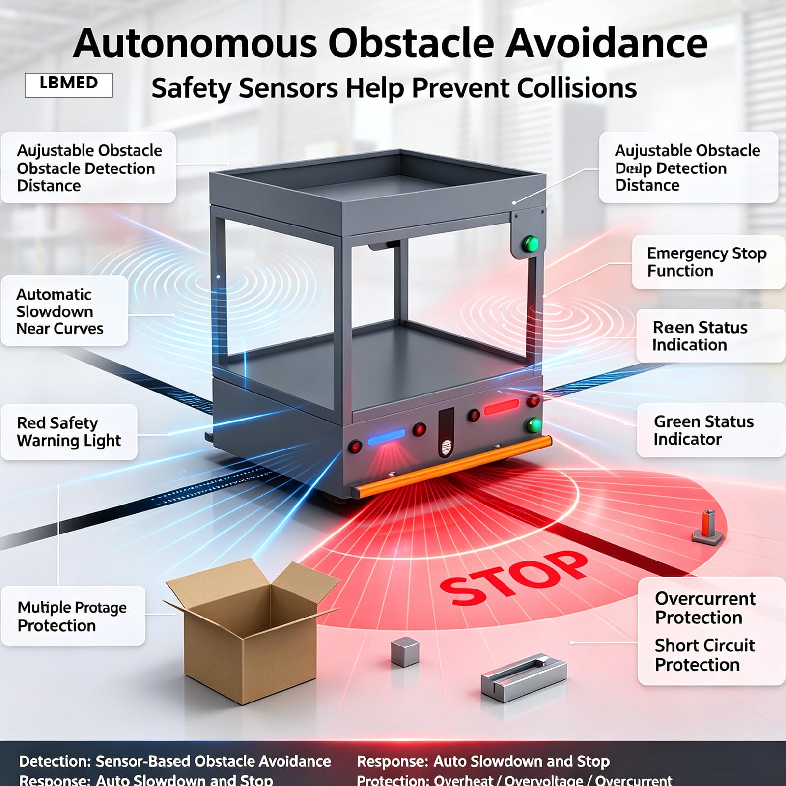 Chariot à Outils à Conduite Automatique,navigation Vers 15 Emplacements Différents,retour Automatique En Un Clic,vitesse Réglable, évitement Automatique Des Obstacles,capacité 100kg,autonomie40h