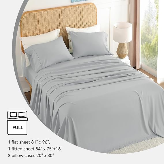 Grey Full Sheet Set - Soft Breathable Microfiber Bed Sheets with Extra Deep Pocket, Luxury Hotel Cooling Bedding, Oeko-Tex Certified Wrinkle Free 4 Piece