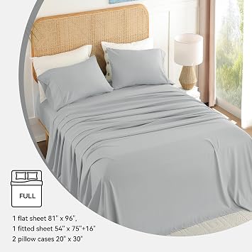 Grey Full Sheet Set - Soft Breathable Microfiber Bed Sheets with Extra Deep Pocket, Luxury Hotel Cooling Bedding, Oeko-Tex Certified Wrinkle Free 4 Piece