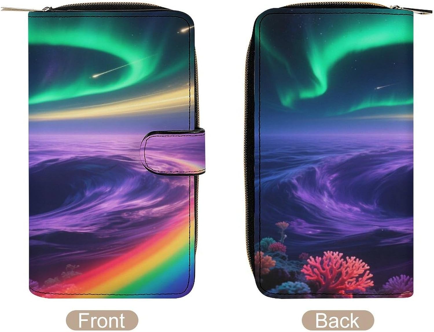 Aurora Rainbow Wallet,PU Leather Material, Small Wallet,Bifold with Zipper, Travel Wallet,Compact And Portable for Men And Women 7.8 * 4.3 * 1.4 Inches