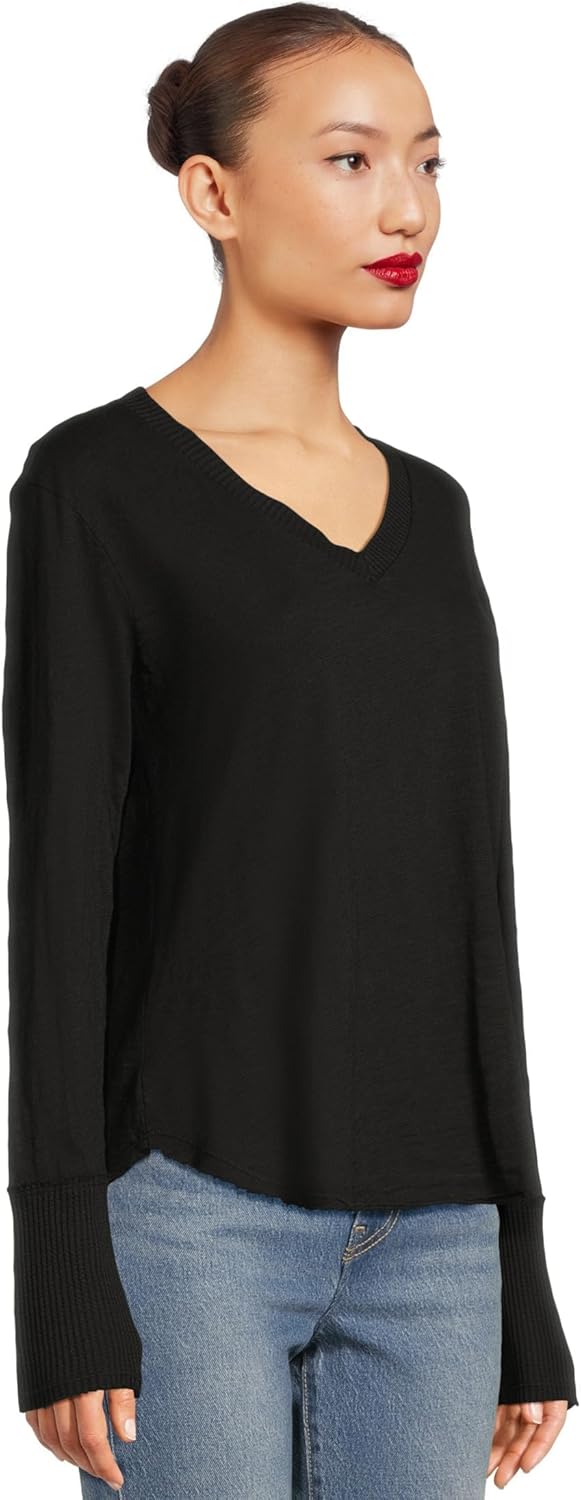 Mod-O-Doc Women's Long Sleeve Waffle Mix V-Neck Top - Image 2