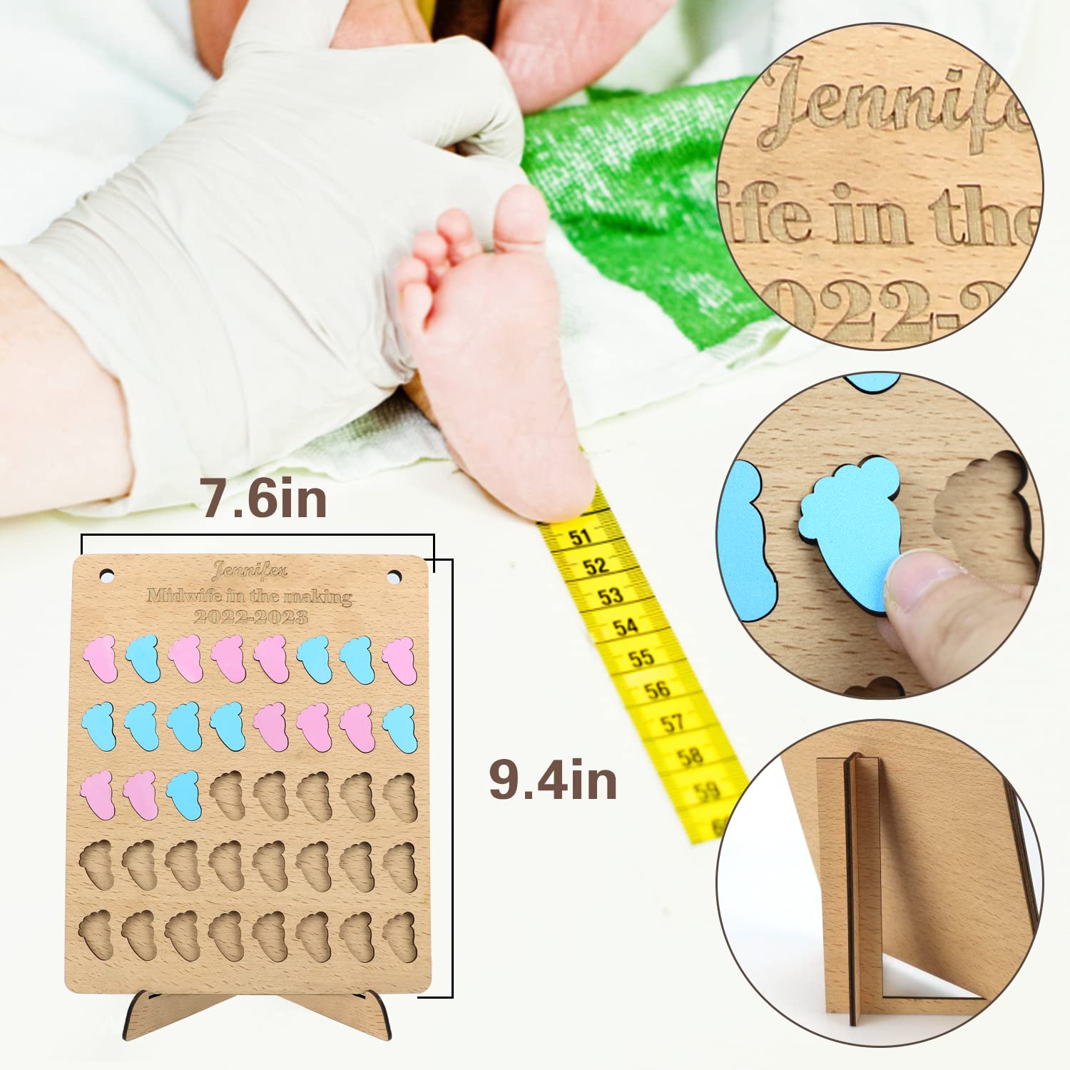 free-space Student Midwife Tool Midwife Birth Counter,Baby Tracking Midwifery Delivery Newborn Documenting Childbirth Sessions Midwife Gift (Footprint)