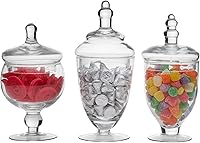 ELEMENTS 3-Piece Clear Glass Apothecary Jars with Lids - Graduated 10", 9.5", 8.5" Heights for Candy, Spices, Bath Salts Storage