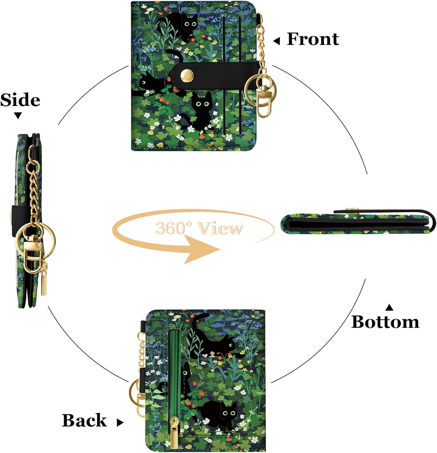 Sodsay Small Slim Wallet Women RFID Blocking, PU Leather Bifold Ladies Wallet with Zipper Coin Pocket, Thin Cute Travel Card Wallets for Girls, Black Cat Whisker - Image 7