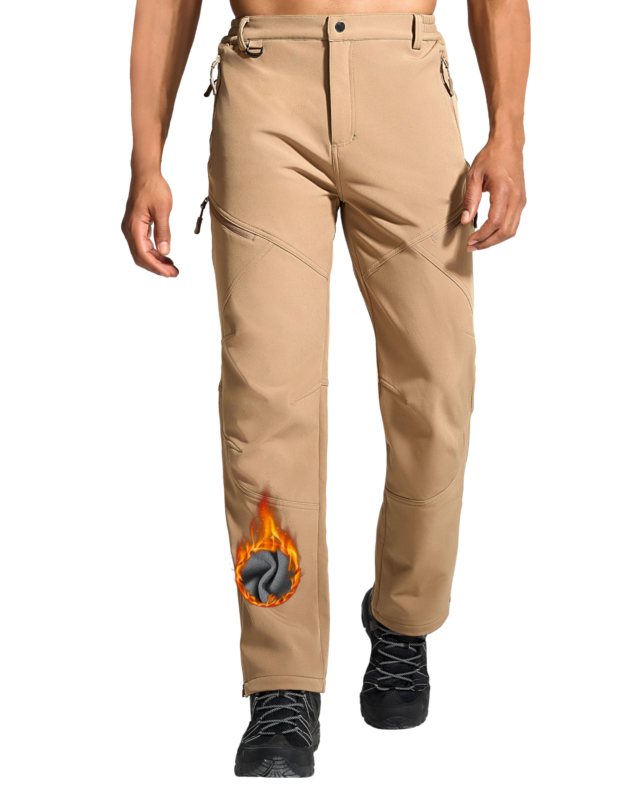 Mens Snow Ski Hiking Pants Winter Fleece Lined Outdoor Waterproof Insulated Zipper Bottom Leg