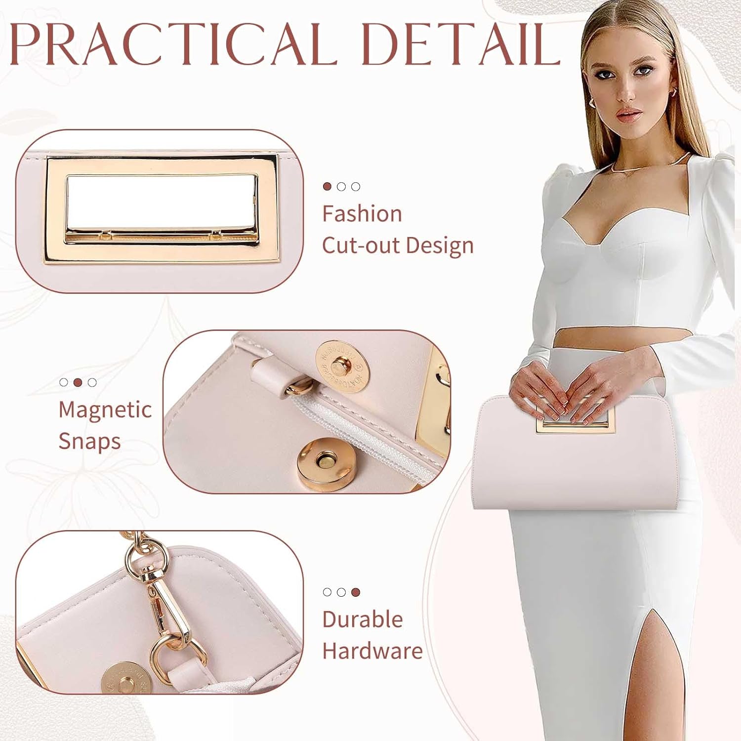 VASCHY Clutch Purse for Women,Fashion Vegan Leather Cut-Out Handle Evening Handbag Crossbody Shoulder Bag for Wedding,Party - Image 5