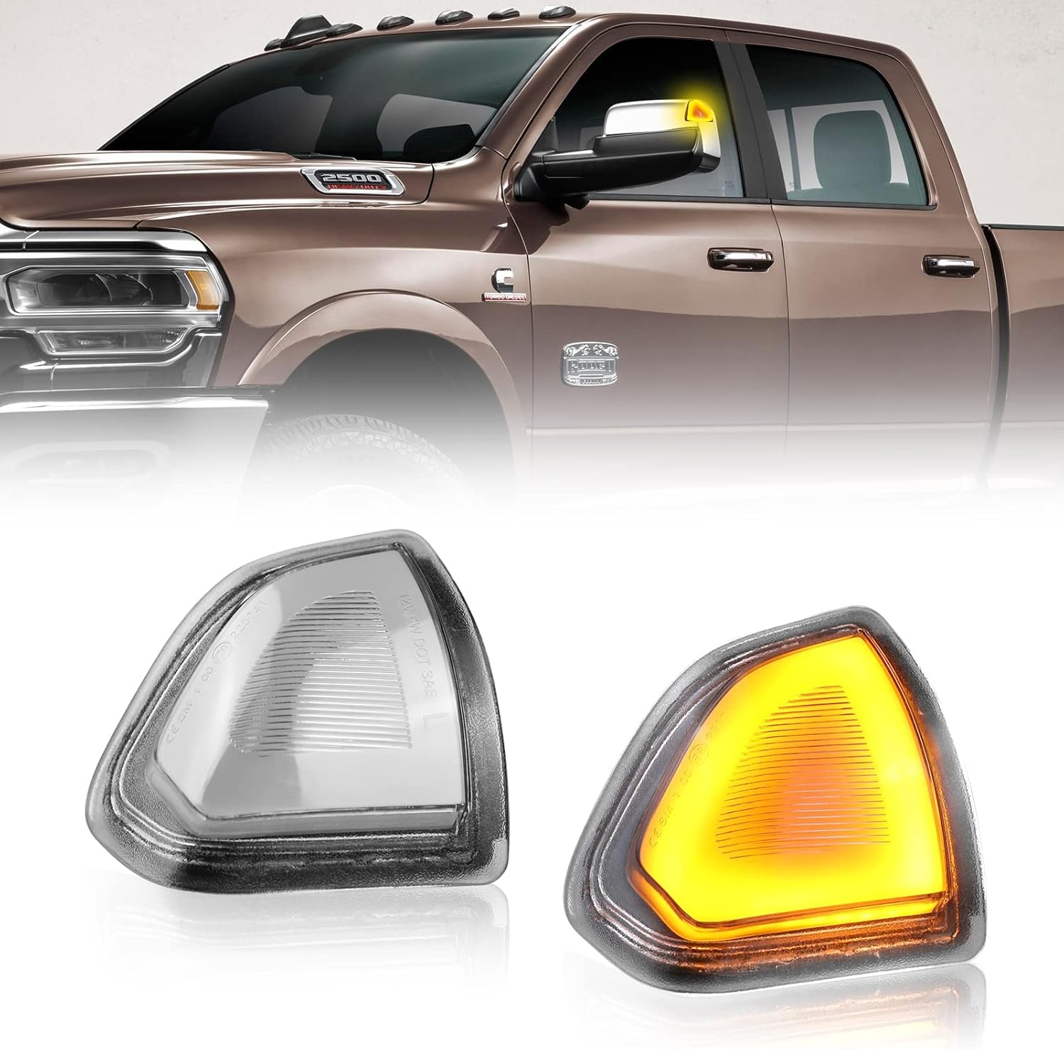 LED Side Mirror Turn Signal Light Clear Cover Lens for 68302828AA 68302829AA Compatible with 2010-2018 Dodge Ram 1500 2500 3500 4500 5500, Pack of 2
