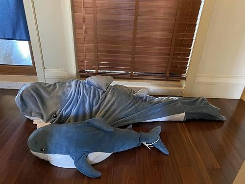 Miniatura 10 de Manta de tiburón con capucha para adulto, cómoda manta de tiburón con capucha súper suave, saco de dormir de tiburón para adultos y niños (rosa,