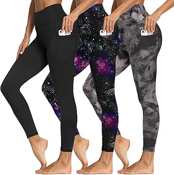 3 Packs Leggings with Pockets for Women, Soft High Waisted Tummy Control Workout Yoga Pants