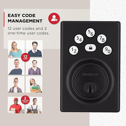 Miniatura 4 de Kwikset Powerbolt 240 - Cerradura electrónica contemporánea con teclado de 5 botones, color negro mate, con cómoda entrada sin llave, códigos de