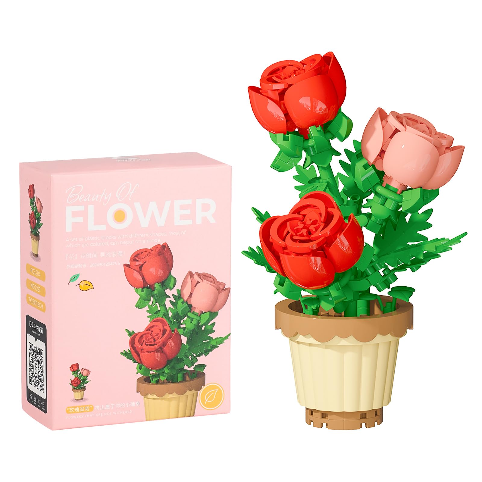 CMANLNYK 204PCS Rose Flower Building Blocks Set - Artificial Flower Floral Model Toys, Elegant Botanical Plants Collection Kit, Indoor Office Home Desk Decor, for Her Valentine's Day — image 1