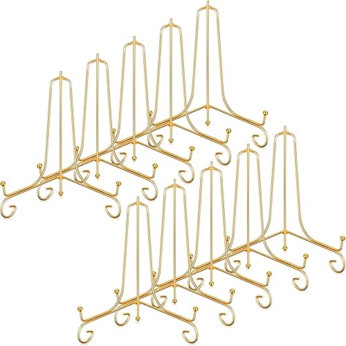 Paquete de 10 soportes de placa de hierro de 8 pulgadas para exhibición, soporte de exhibición, soportes de caballete dorado para fotos, marcos de