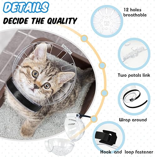 Miniatura 4 de Juego de 8 bozales para gatos con bolsa de baño ajustable para gatos, bozal transparente transpirable para mascotas, cepillo removedor de