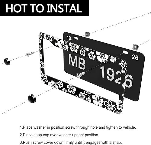 Miniatura 2 de LIN KANG Marcos de matrícula de flores de hibisco blanco, paquete de 2 marcos de matrícula de aluminio para mujer, accesorios universales de