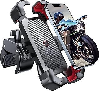 Motorcycle Phone Mount, Bike Phone Holder for Handlebar【Ultra-Stable & 1s Security Lock】 Bicycle Phone Mount Cell Phone Clamp for Scooter ATV/UTV, Fit for iPhone & All Phones 4.7-7"" (Black)