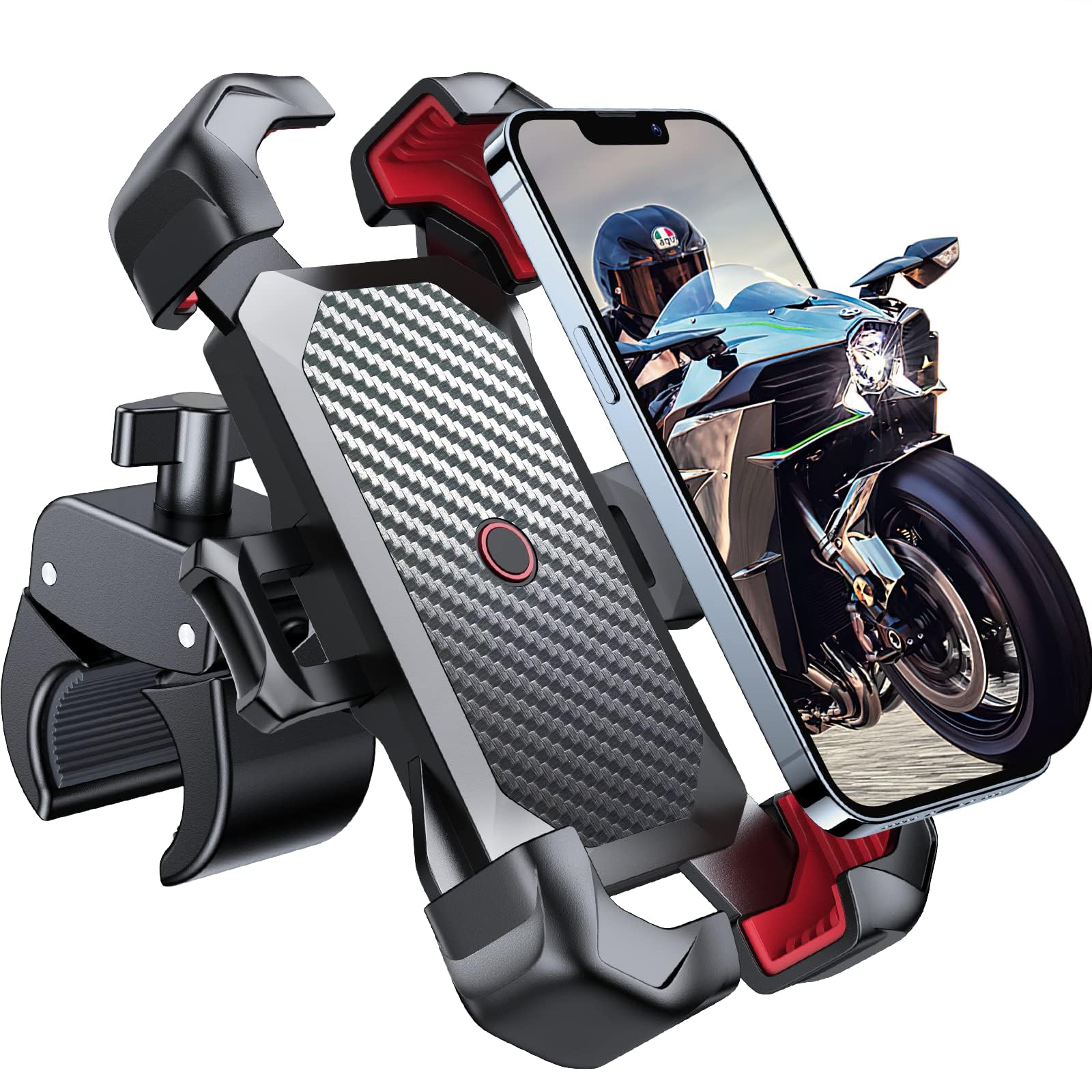 Motorcycle Phone Mount, Bike Phone Holder for Handlebar【Ultra-Stable & 1s Security Lock】 Bicycle Phone Mount Cell Phone Clamp for Scooter ATV/UTV, Fit for iPhone & All Phones 4.7-7"" (Black)