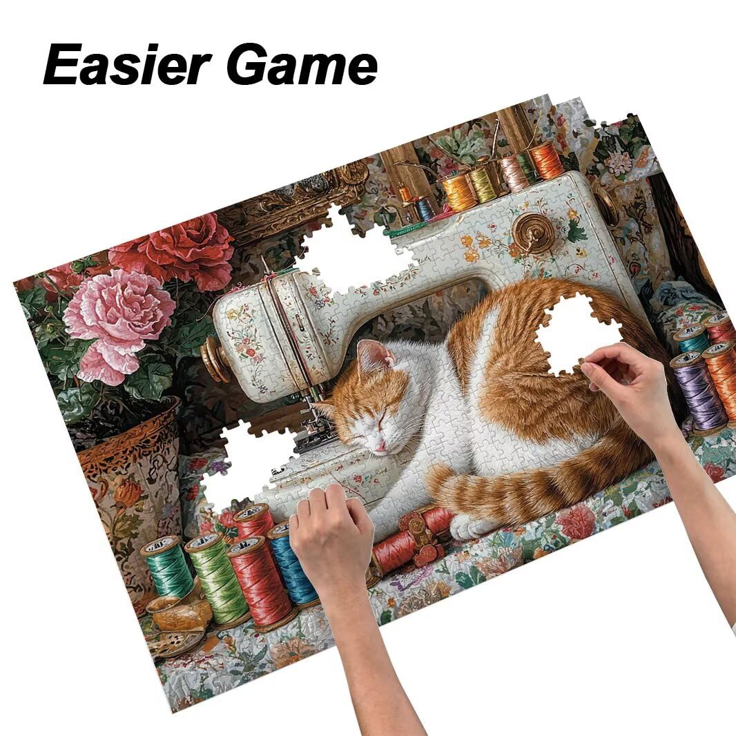 Puzzle 1000 Pezzi, Puzzle Gatto per Adulti, 70x50cm, Compact Box -4442