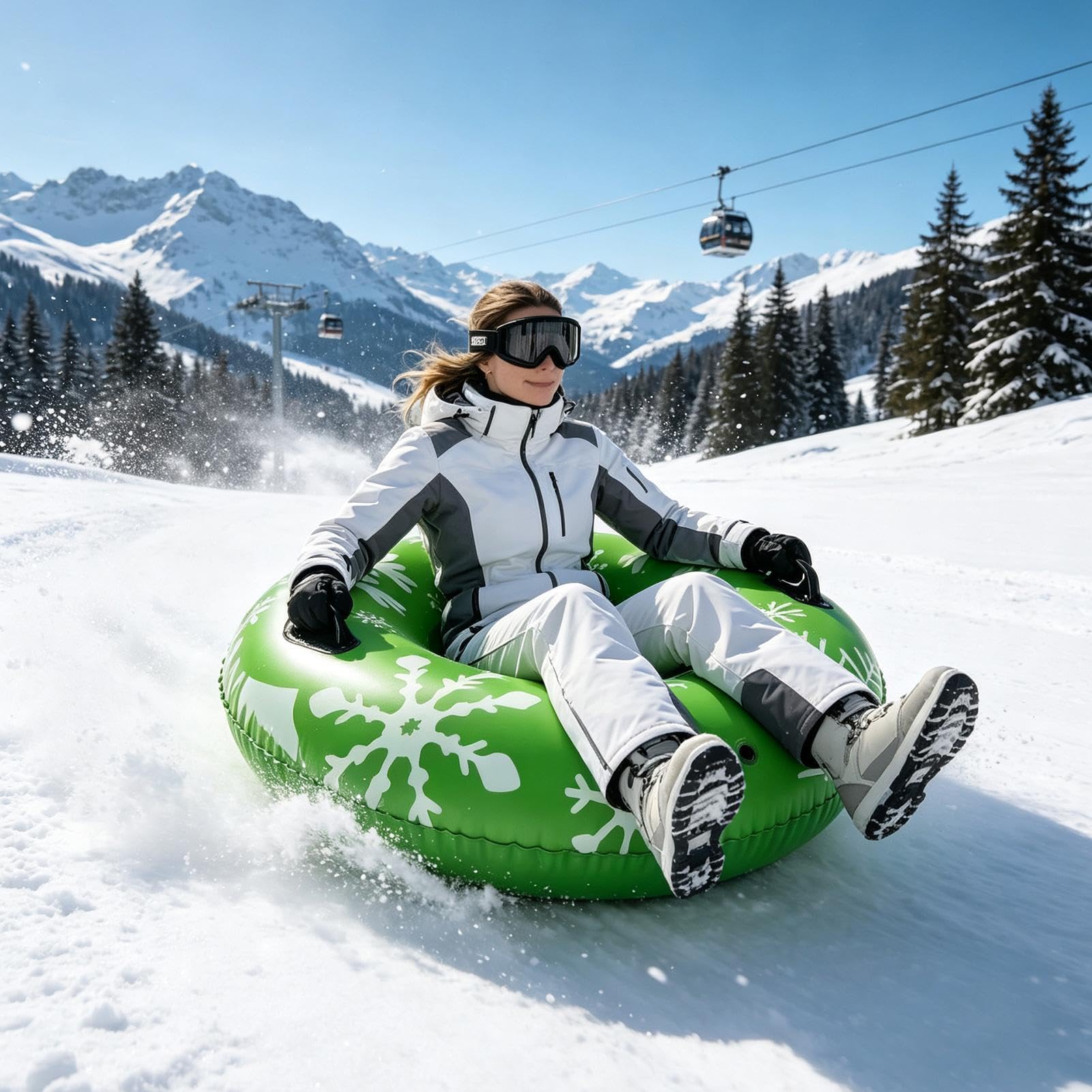 Luge À Neige 90 Cm X 90 Cm avec Poignée Antidérapante Donut en PVC