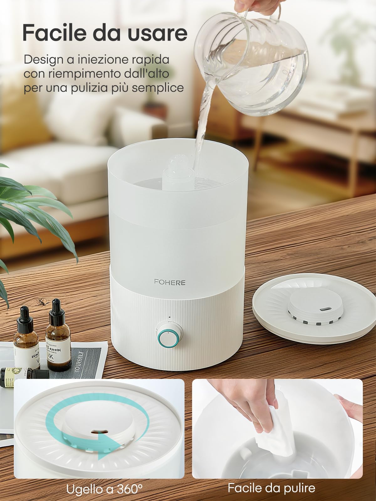 FOHERE Humidificador Bebés, 28dB Silencioso, 3,2L Llenado Superior