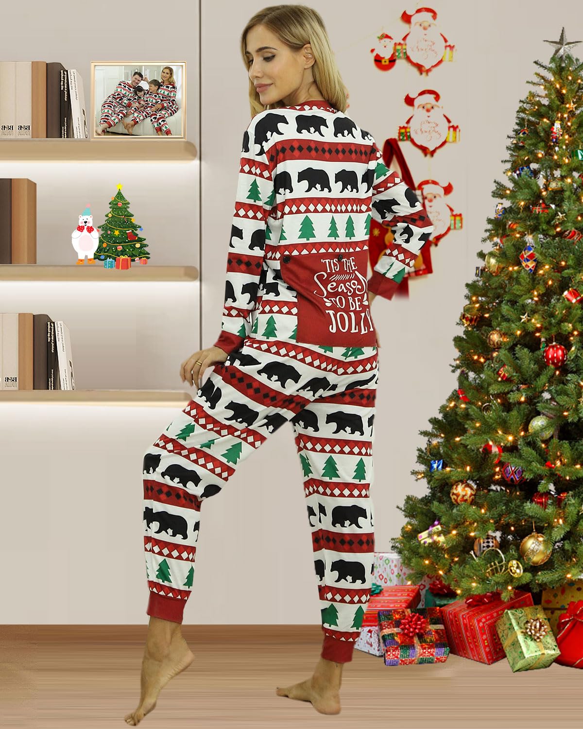 Kouric Pigiama Natale Famiglia Famiglia Donna Festive Christmas all in One Hood Onesie, Pigiama Natalizio Donna Jumpsuit, Onesies One Pezzi Natale Pigiama Famiglia Set per Donna