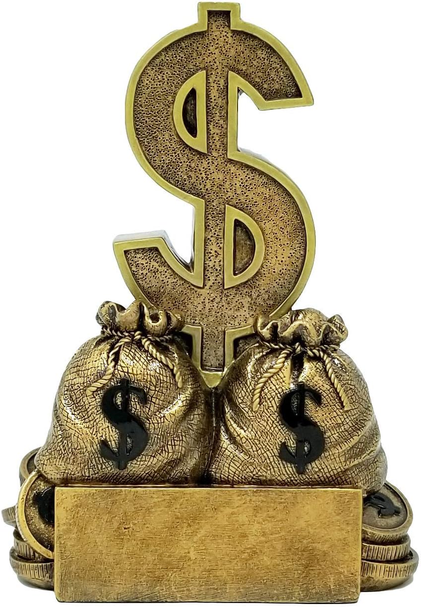 Decade Awards Dollar Sign Trophy - 6 Inch Tall - Stack of Money Award - Engraved Plate on Request