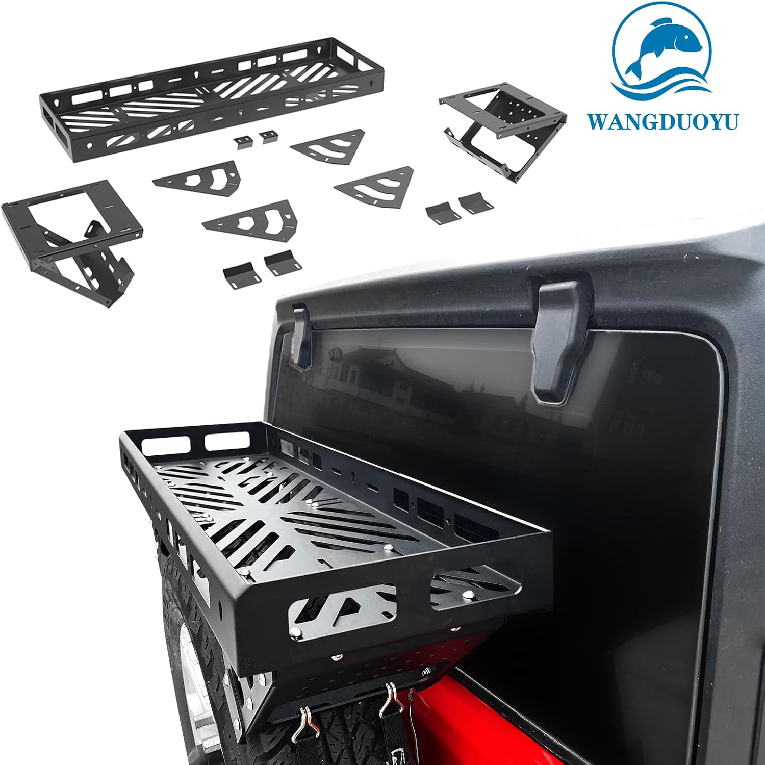 Aluminum Spare Tire Mount Cargo Basket Storage Compatible with 32" - 40" Tires on a Variety of Off-Road Vehicles,Fit for Jeep Wrangler JK JL TJ YJ CJ, Ford Bronco, SUV Accessories