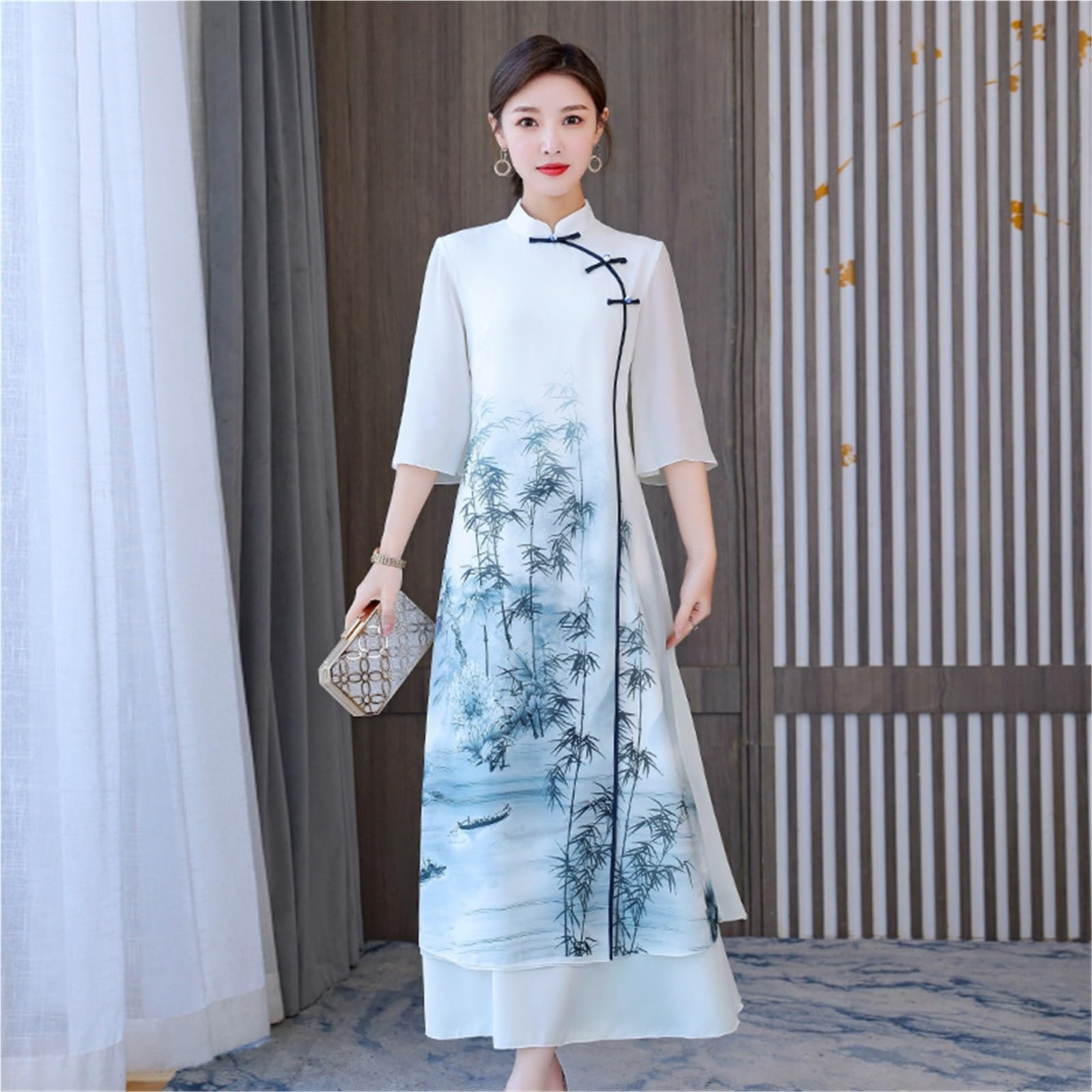 Cinese Abito Tradizionale Abito Vietnamita Ao dai for Donne Elegante Sottile Lungo Cheongsam Abito Hanfu for L'Estate Qipao