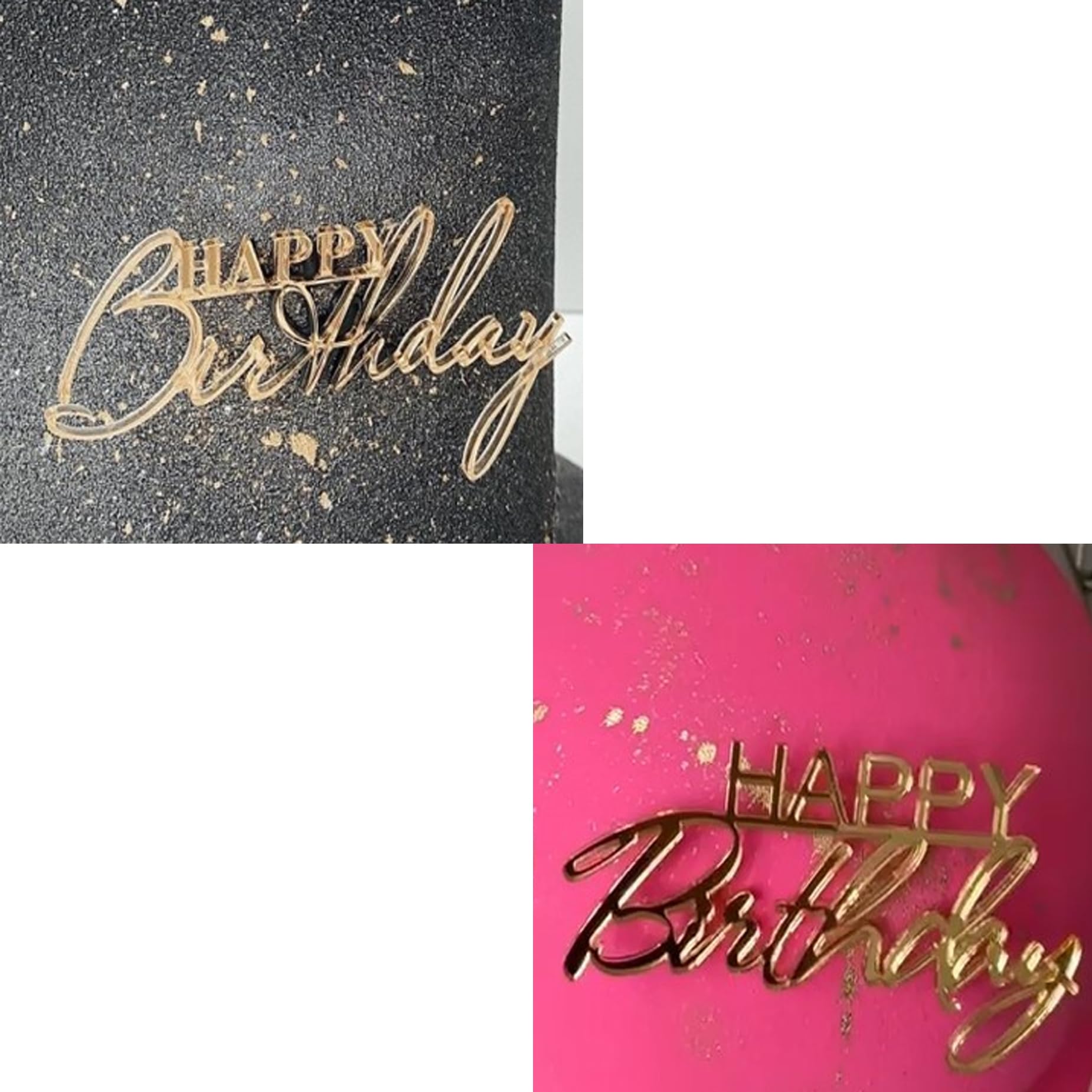 Happy Birthday Acrylic Cake Topper Birthday Party Decorations Cupcake Toppers Decorations Supplies (2pcs Gold C)