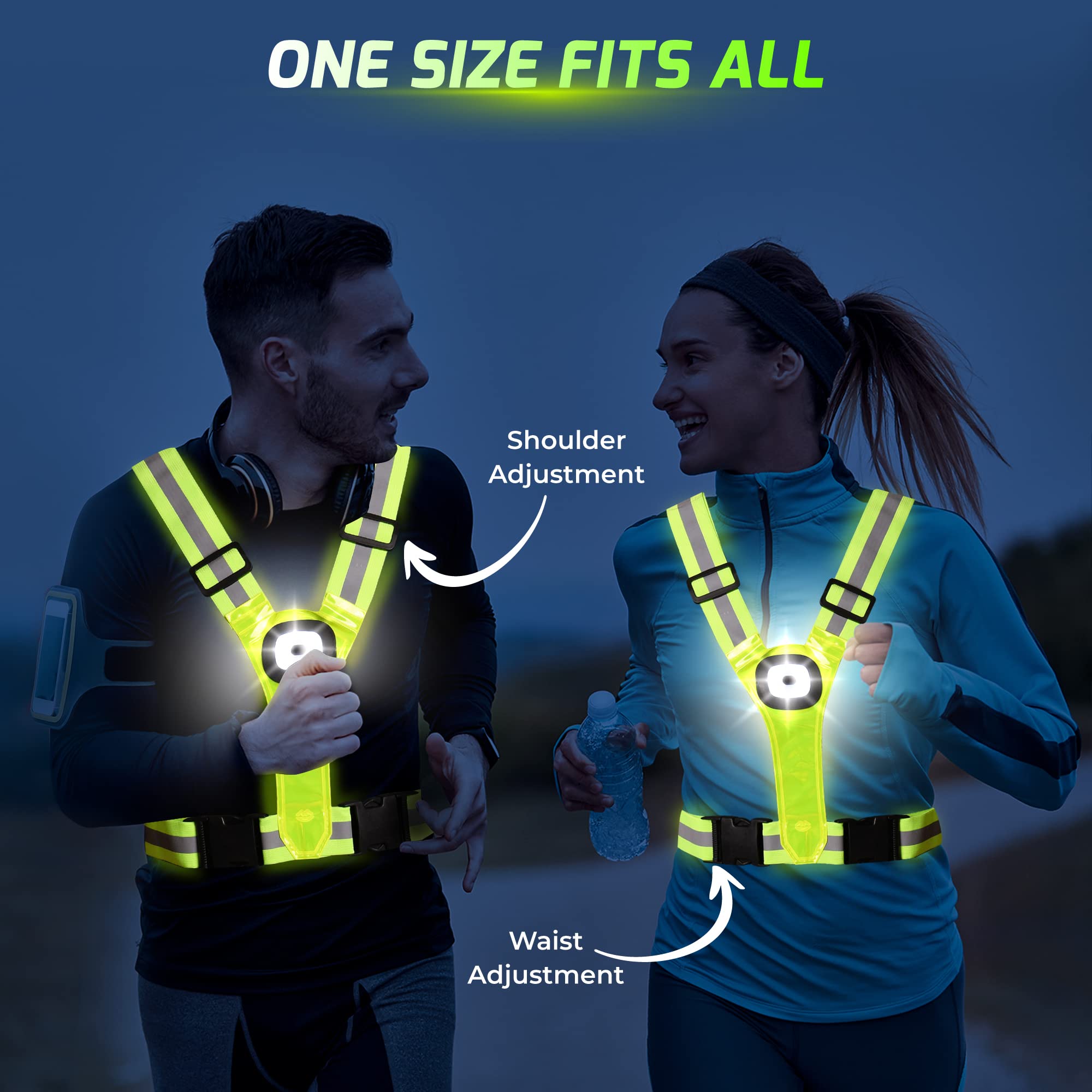 GREERRIDE Light Up Running Vest - Running Light Vest and Reflective Running Vest for Runners, Night Walking Running Reflective Gear for Men Women