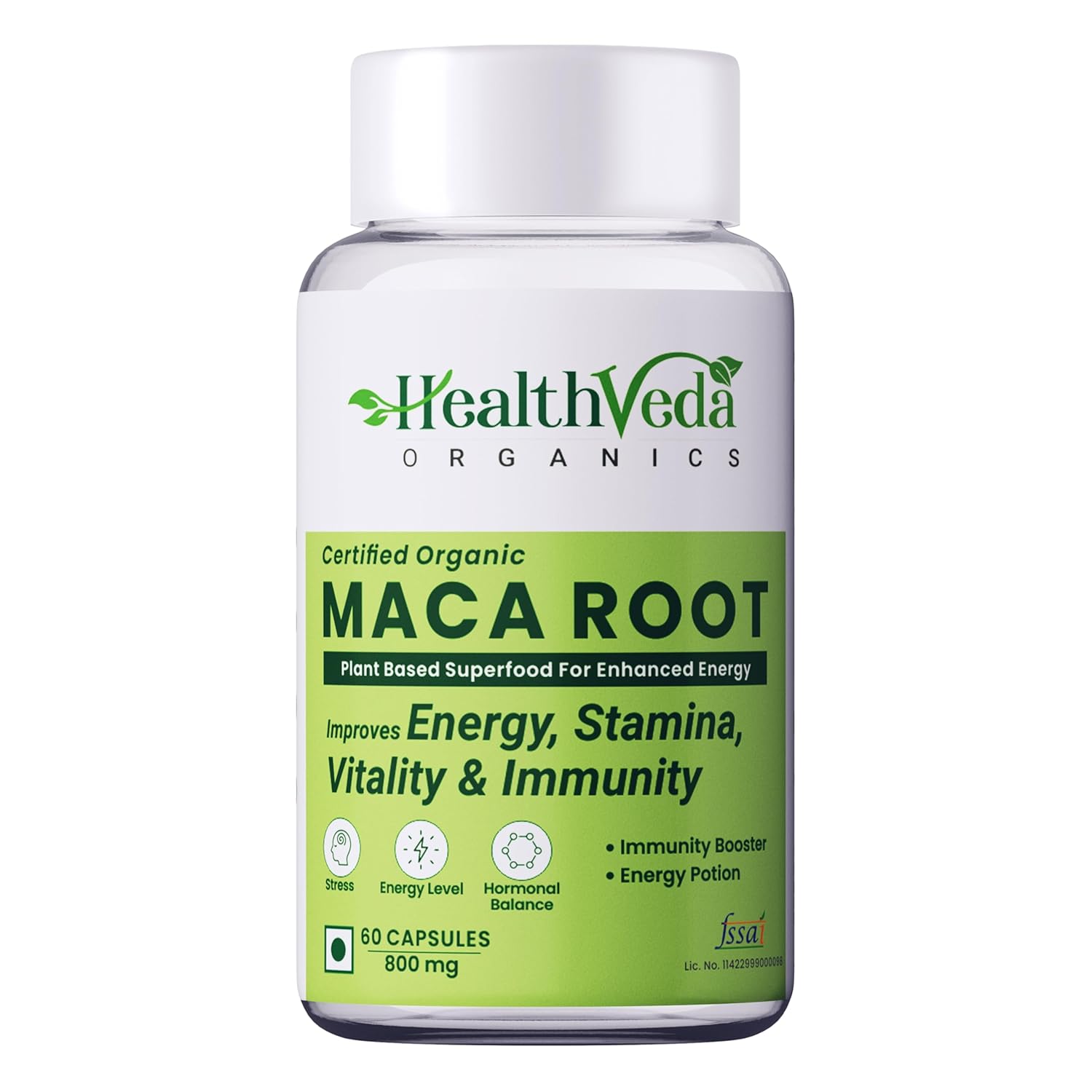 Product image of Health Veda Organics Maca Root Supplement, 800 mg | Supports Natural Energy, Stamina & Daily Vitality | 60 Veg Capsules | For Men & Women