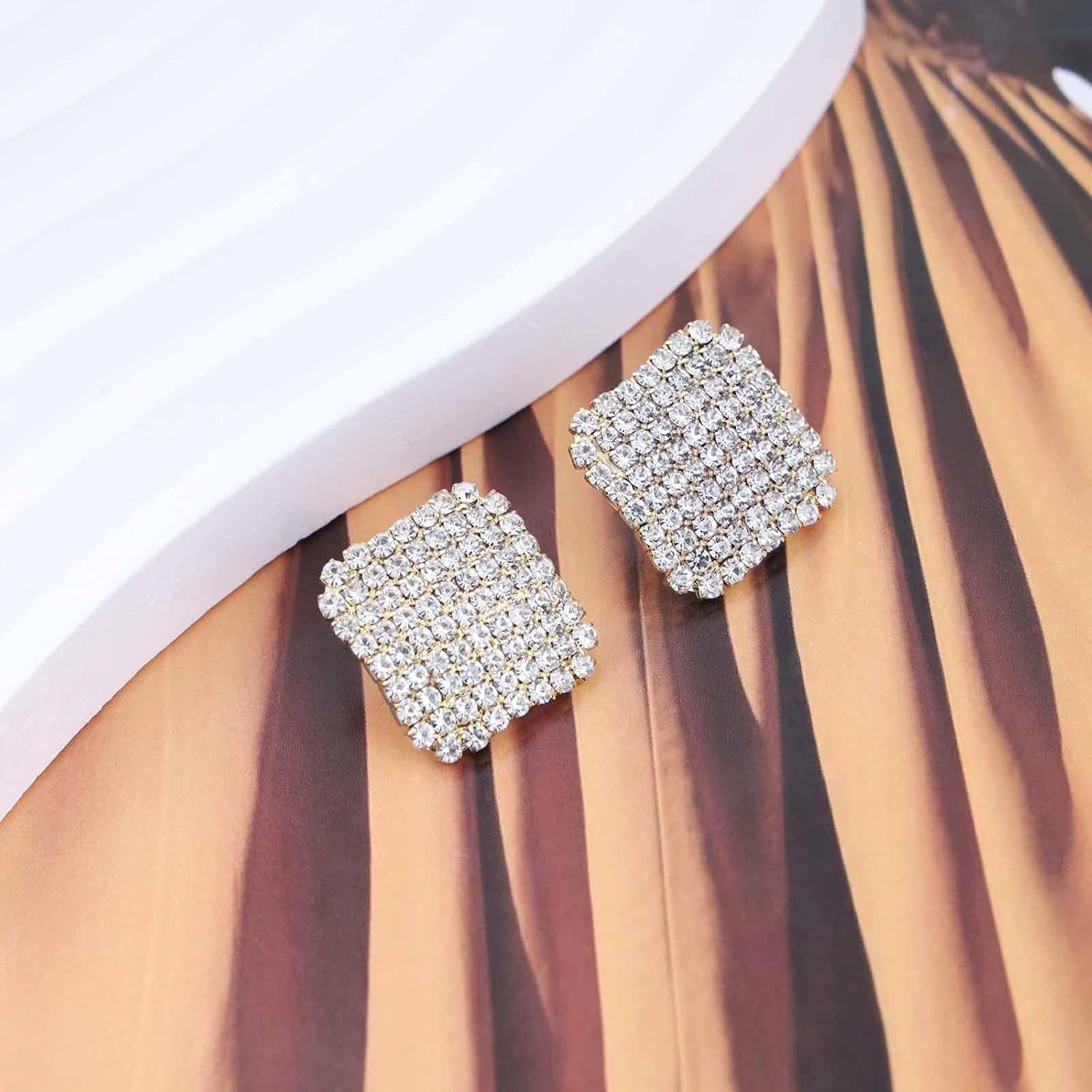 Vintage Crystal Square Stud Earrings Gold Rhinestone Square Earrings Geometric Full CZ Earrings Cz Geometric Rhinestone Earrings Jewelry for Women - Image 7