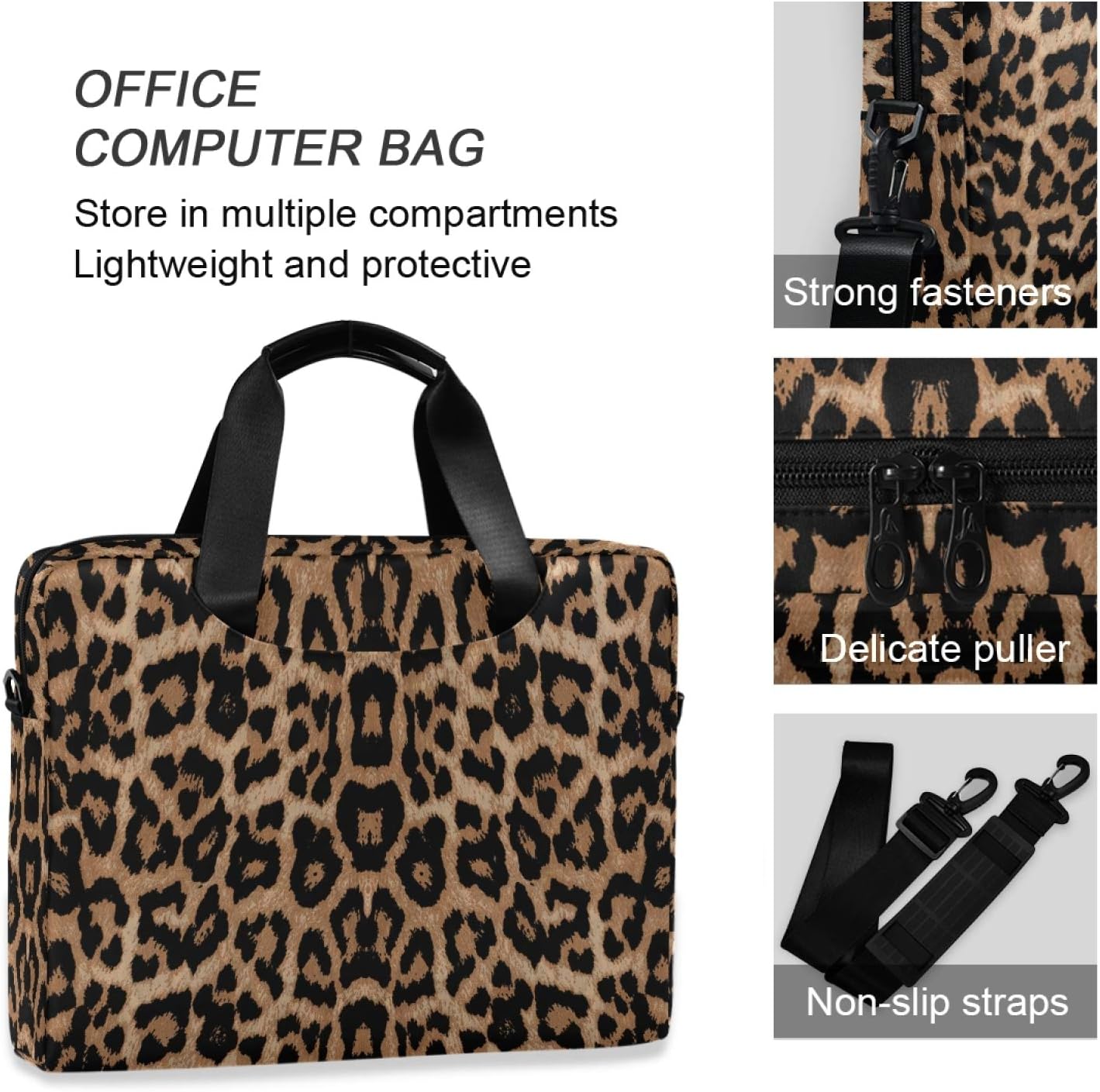 ALAZA Cheeteh Leopard Print Animal Laptop Case Bag Sleeve Portable Crossbody Messenger Briefcase w/Strap Handle, 13 14 15.6 inch - Image 4
