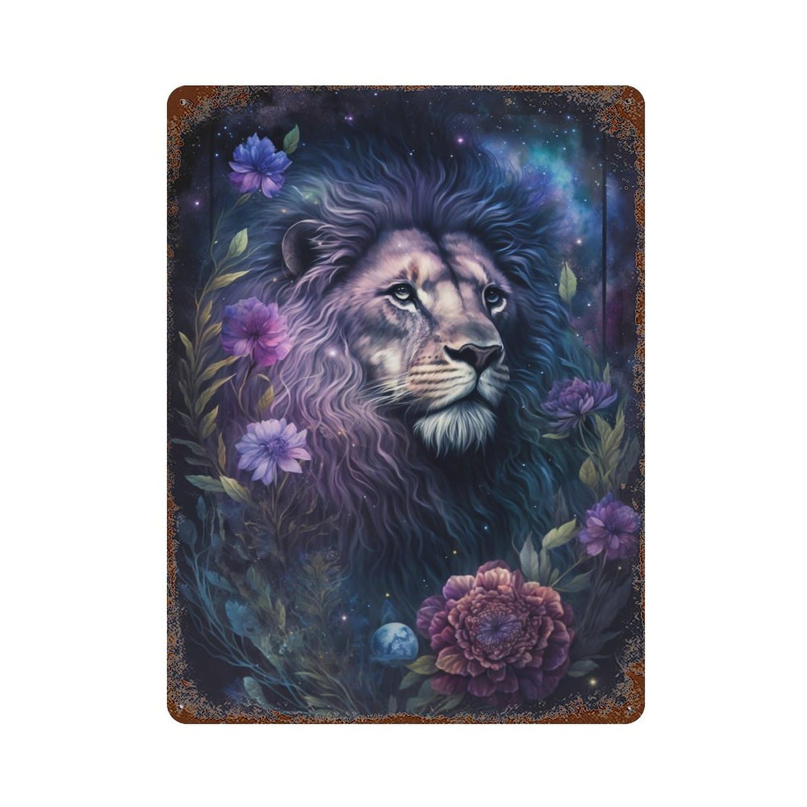 Rust Effect Galactic Lion Majesty -7 Vintage Rust Metal Sign 15.7"x11.8", Old School Wall Decor for Basement, Hobby Room And Garage Decor