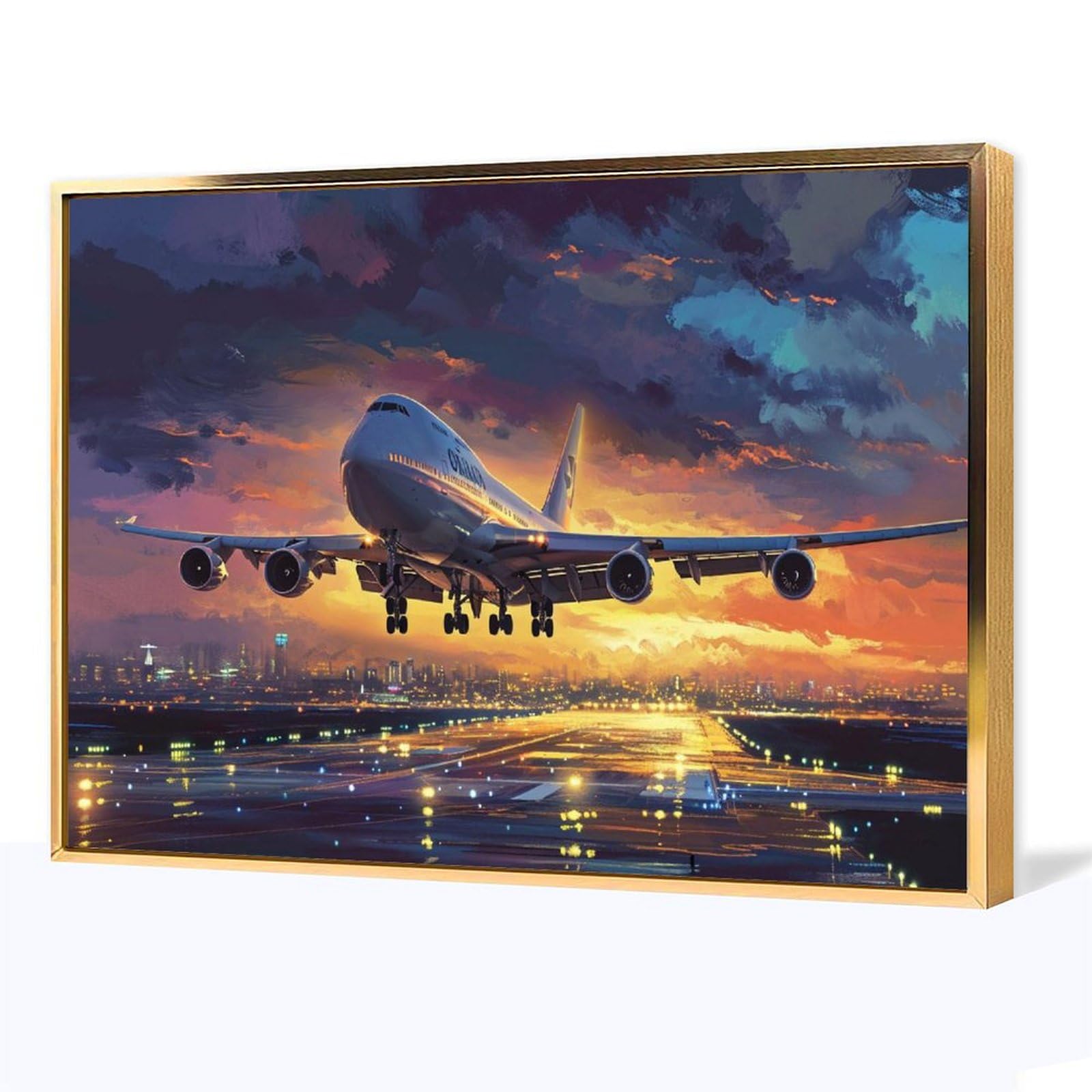 Amazon.co.jp: 絵画 夕暮れに着陸する飛行機インテリア 絵画 イラスト