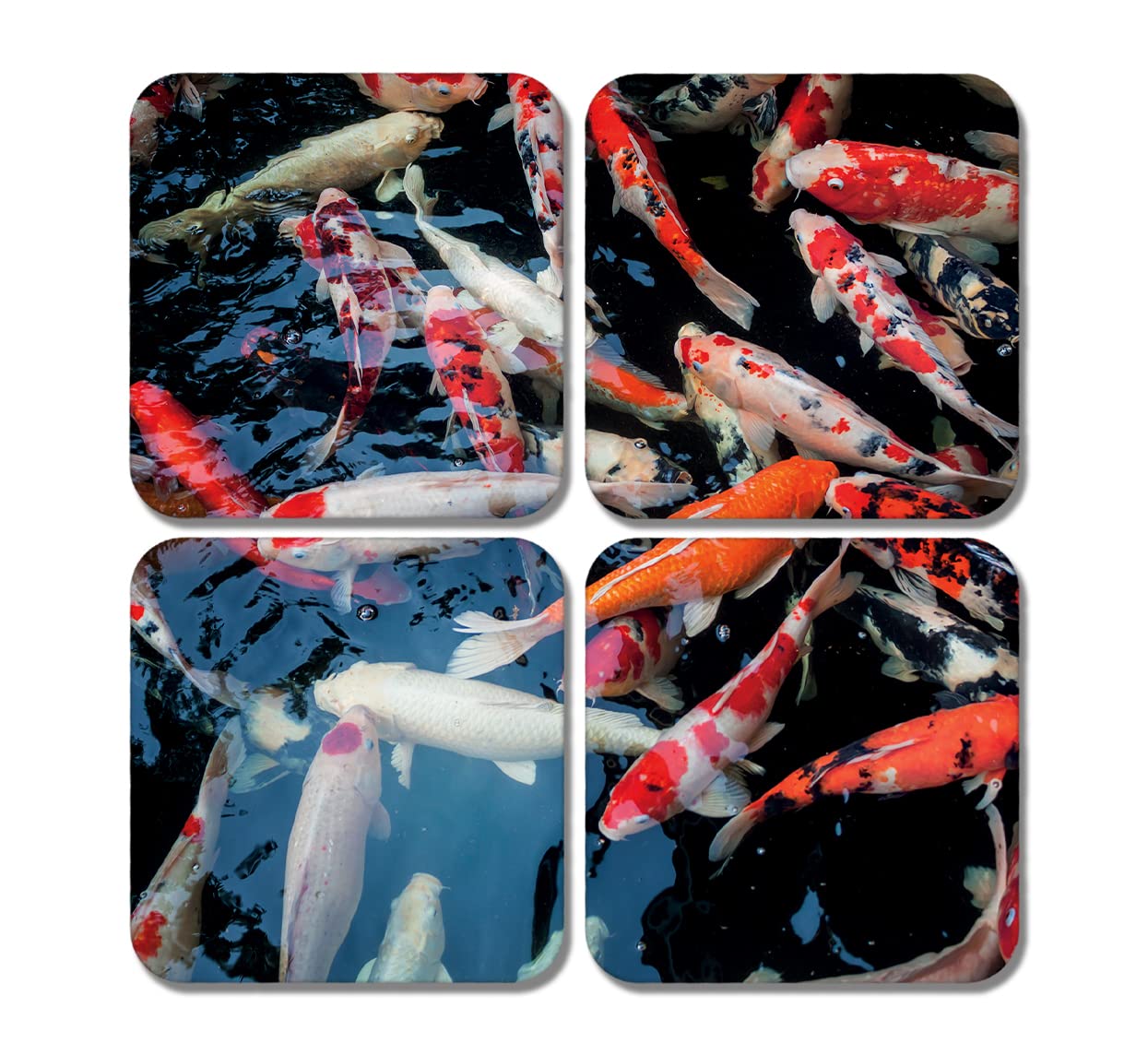 4 x Square Koi Carp Coasters - Fish Pond Animal Japanese Jigsaw Gift #78303