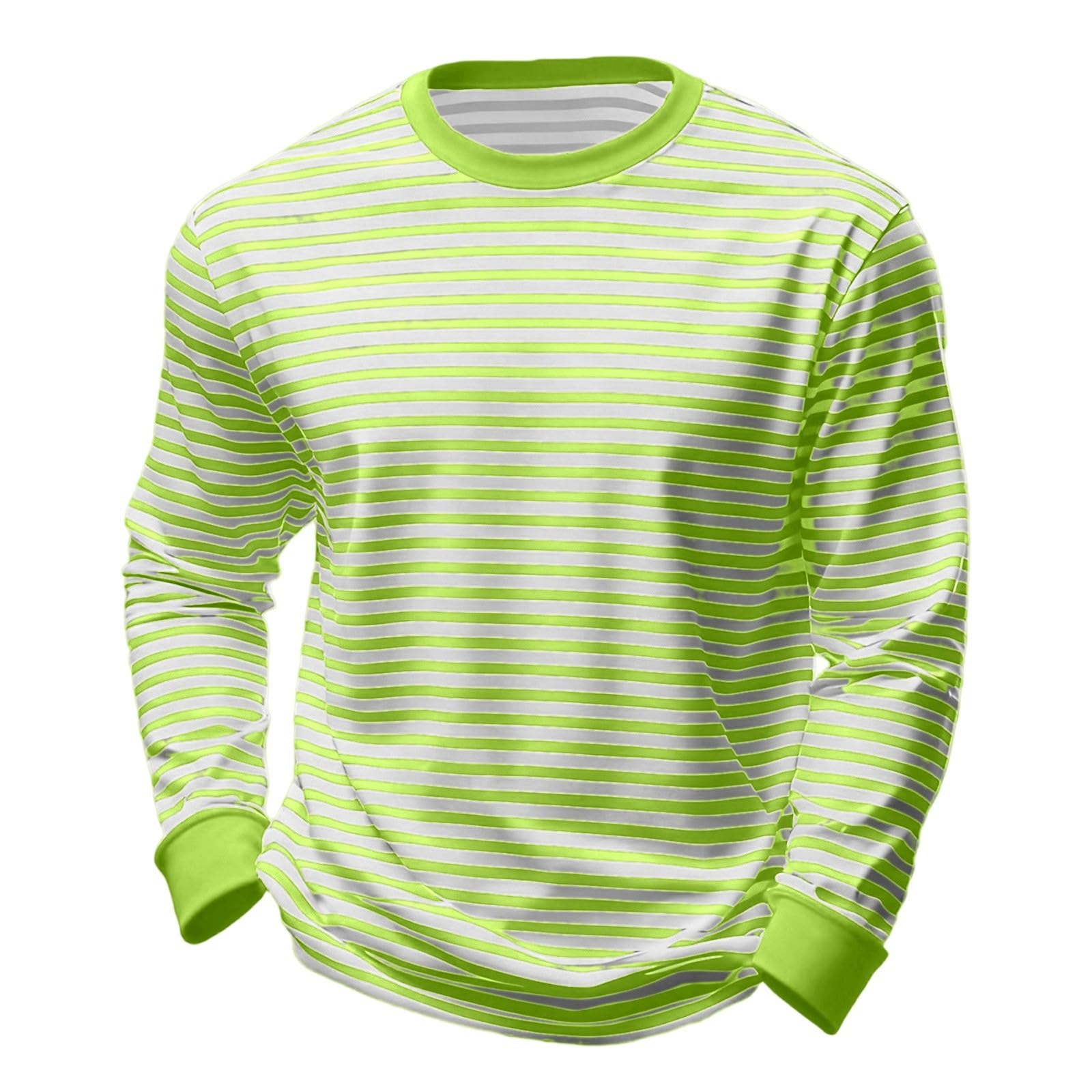 Striped Shirt Men Women Red White Long Sleeve T-Shirt Carnival Long Sleeve T-Shirt Horizontal Stripes Wide Stripes Fine Stripes Crew Neck Leisure Top Striped Shirt Fancy Dress Costumes, light green, L