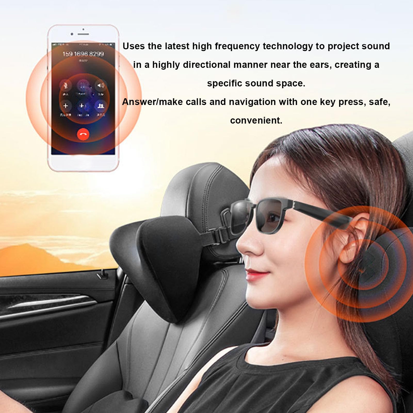 Luocute Occhiali BT Intelligenti, Occhiali da Sole per Cuffie Wireless con Chiamate Musicali a Doppio Altoparlante, Tecnologici Indossabili per Uomo Escursionismo in
