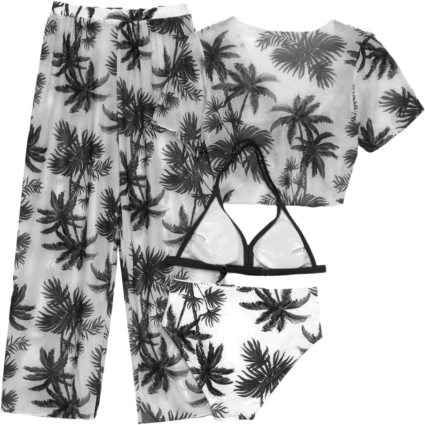 Kaerm 4Pcs Girls Cover Up Outfit Beach Bathing Suit Halter Tankini with Top Pants Swimsuit Bikini UPF50+
